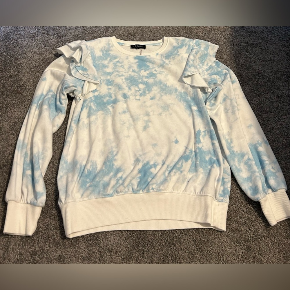 1. State, small, blue and white tie dye crewneck